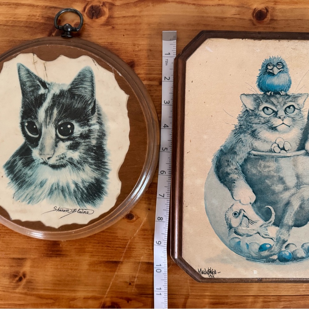 Cat Art Wall Decor Set - Blue and Brown - Picture 10 of 12